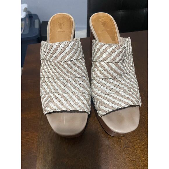 Frye Shoes Frye Katie Woven Platform Slide Gray White SZ 8 - Picture 11 of 13